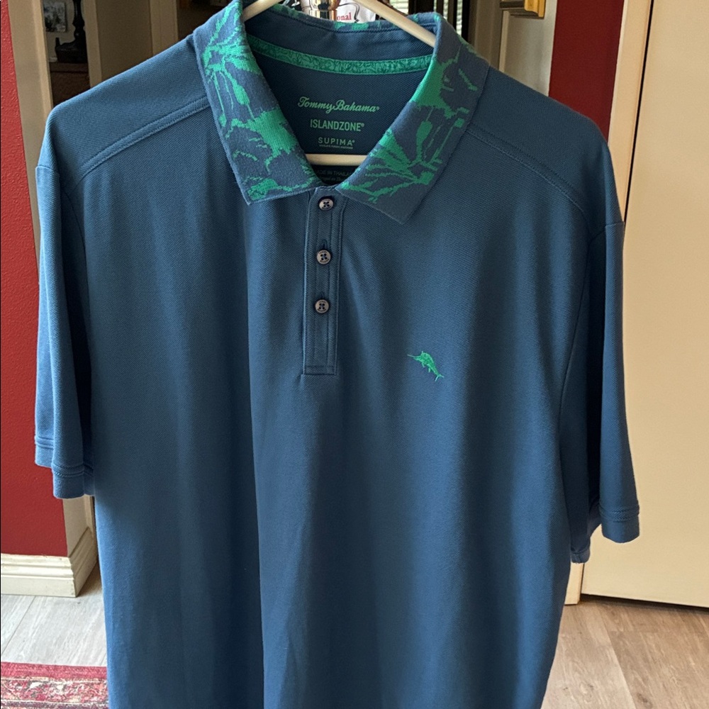 Tommy Bahama short sleeve pique menswear patterned collar polo shirt, size XL